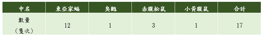 工區哺乳類統計表